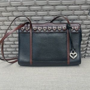 Brighton Black Leather Studded Heart Shoulder Bag